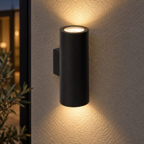 Applique da esterno biemissione a cilindro moderna nero ip54