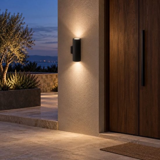 Applique da esterno biemissione a cilindro moderna nero ip54