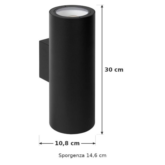 Applique da esterno biemissione a cilindro moderna nero ip54