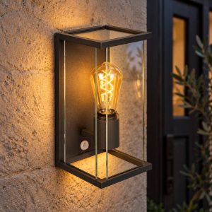 Applique da esterno a lanterna moderna antracite ip54 con sensore di movimento crepuscolare