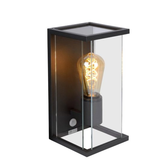 Applique da esterno a lanterna moderna antracite ip54 con sensore di movimento crepuscolare