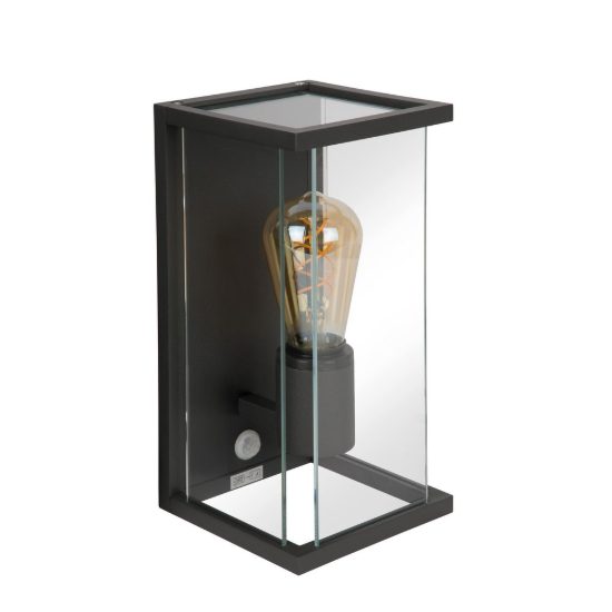 Applique da esterno a lanterna moderna antracite ip54 con sensore di movimento crepuscolare