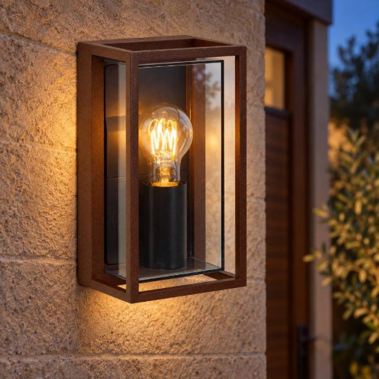 Applique da esterno a lanterna con cornice moderna marrone ruggine fume ip65