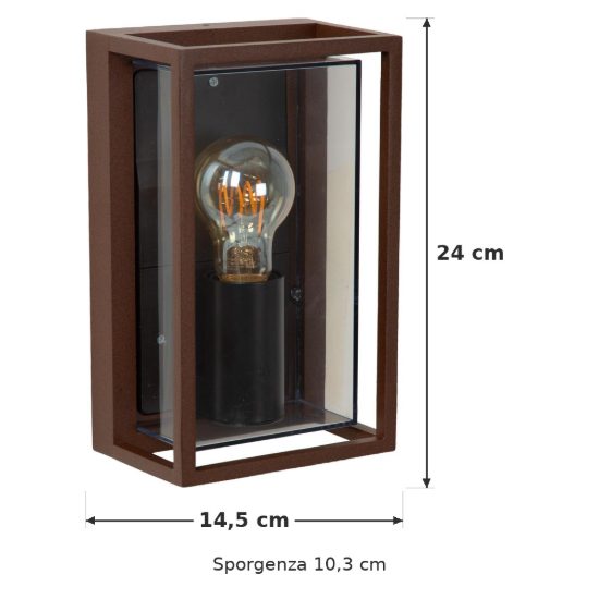 Applique da esterno a lanterna con cornice moderna marrone ruggine fume ip65