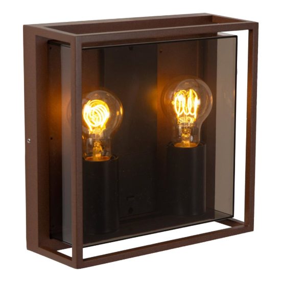 Applique da esterno a lanterna doppia con cornice moderna marrone ruggine fume ip65