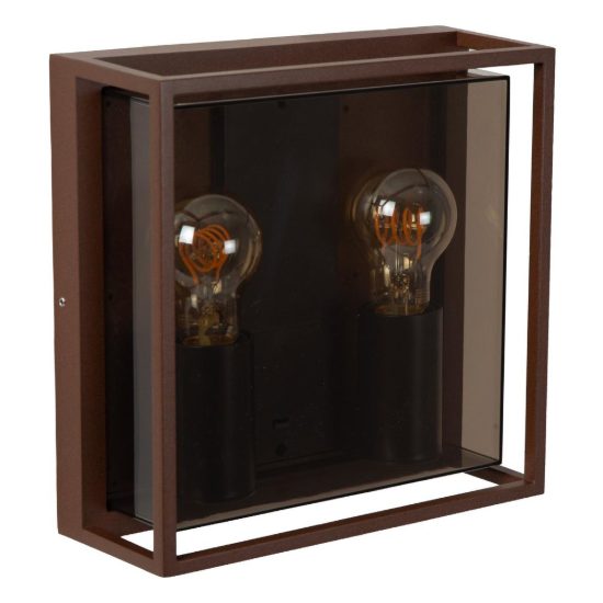 Applique da esterno a lanterna doppia con cornice moderna marrone ruggine fume ip65