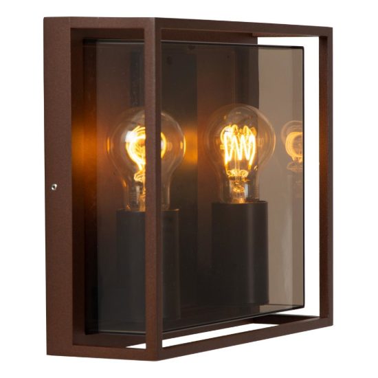 Applique da esterno a lanterna doppia con cornice moderna marrone ruggine fume ip65