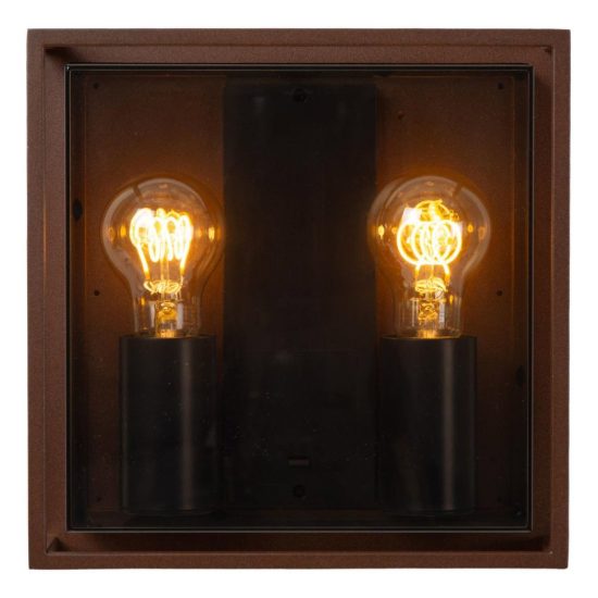 Applique da esterno a lanterna doppia con cornice moderna marrone ruggine fume ip65