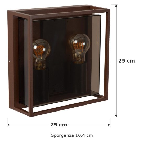 Applique da esterno a lanterna doppia con cornice moderna marrone ruggine fume ip65