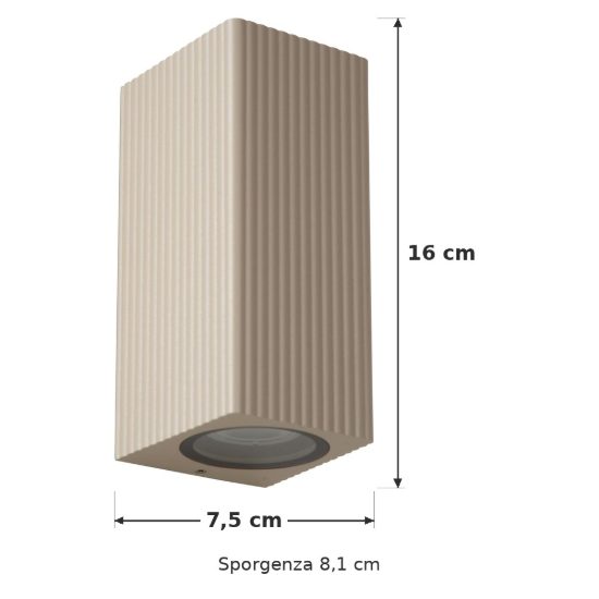Applique da esterno biemissione rettangolare rigata moderna tortora ip65