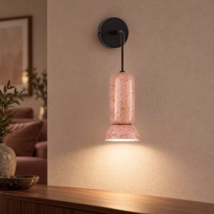 Applique cilindro moderna rosa lucido e nero sabbiato per soggiorno da parete