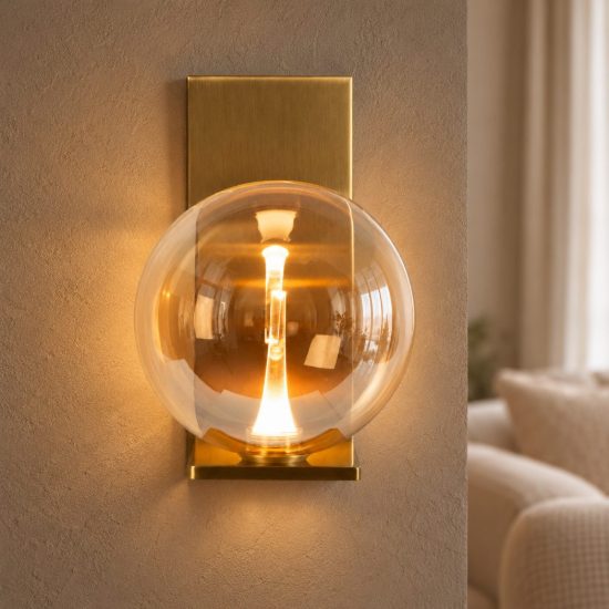 Applique a globo per soggiorno contemporanea ambra oro led 5,8w 2700k