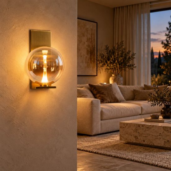 Applique a globo per soggiorno contemporanea ambra oro led 5,8w 2700k
