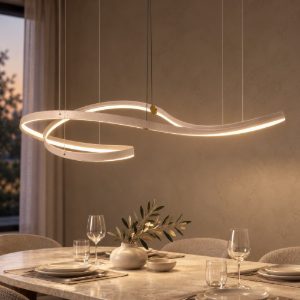 Lampadario a onda per sala da pranzo contemporaneo crema oro led 80w cct 2200k 4000k con telecomando
