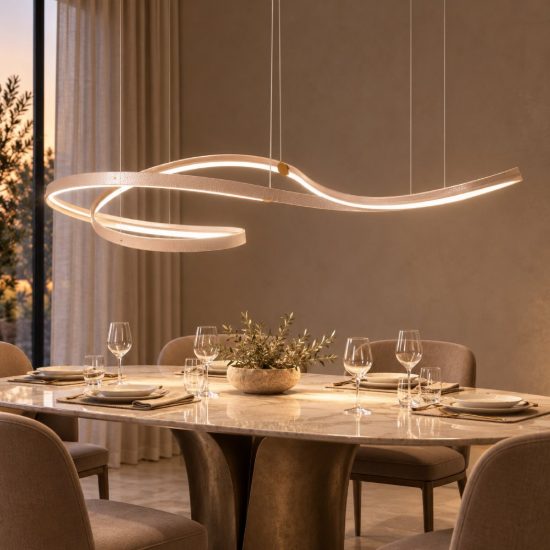 Lampadario a onda per sala da pranzo contemporaneo crema oro led 80w cct 2200k 4000k con telecomando