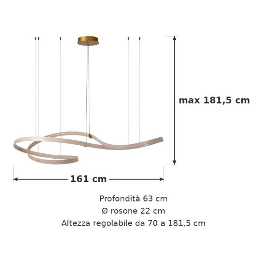 Lampadario a onda per sala da pranzo contemporaneo crema oro led 80w cct 2200k 4000k con telecomando
