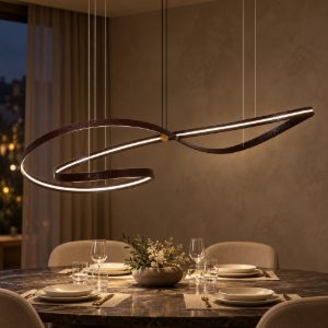 Lampadario a onda per sala da pranzo contemporaneo caffe oro led 80w cct 2200k 4000k con telecomando