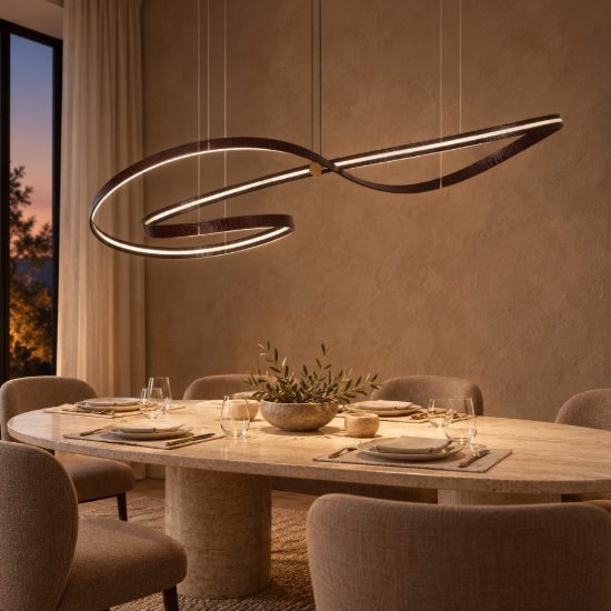Lampadario a onda per sala da pranzo contemporaneo caffe oro led 80w cct 2200k 4000k con telecomando
