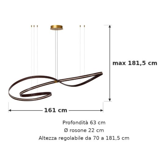 Lampadario a onda per sala da pranzo contemporaneo caffe oro led 80w cct 2200k 4000k con telecomando