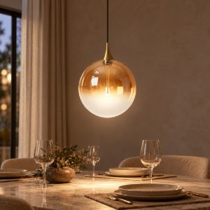 Lampada a sospensione a globo per sala da pranzo contemporanea ambra nero led 5w 2700k