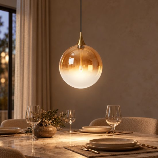 Lampada a sospensione a globo per sala da pranzo contemporanea ambra nero led 5w 2700k