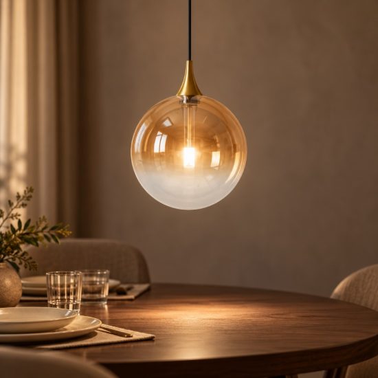 Lampada a sospensione a globo per sala da pranzo contemporanea ambra nero led 5w 2700k