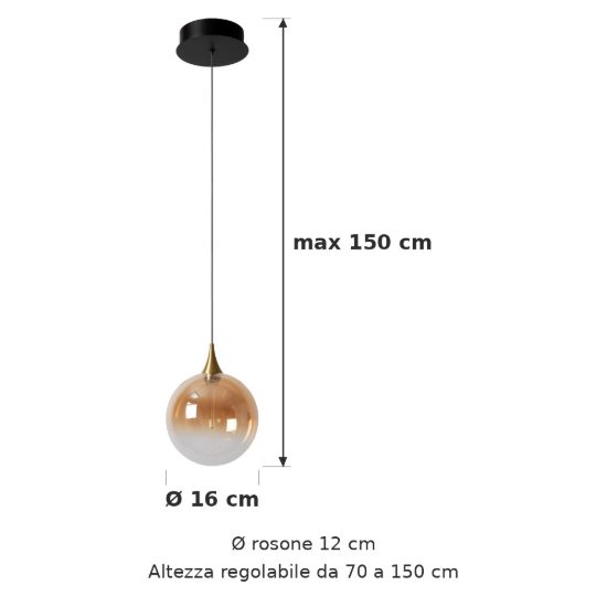 Lampada a sospensione a globo per sala da pranzo contemporanea ambra nero led 5w 2700k