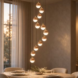 Lampadario con 12 pendenti a spirale per sala da pranzo contemporaneo ambra nero led 42w 2700k