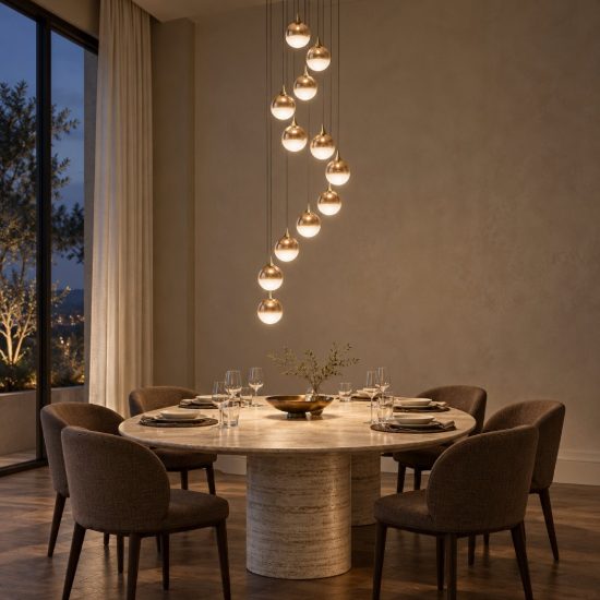 Lampadario con 12 pendenti a spirale per sala da pranzo contemporaneo ambra nero led 42w 2700k
