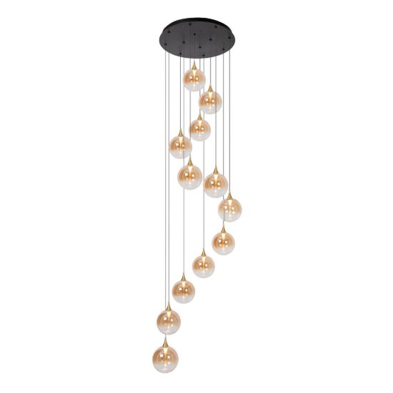 Lampadario con 12 pendenti a spirale per sala da pranzo contemporaneo ambra nero led 42w 2700k