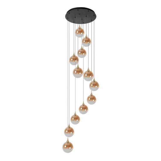 Lampadario con 12 pendenti a spirale per sala da pranzo contemporaneo ambra nero led 42w 2700k