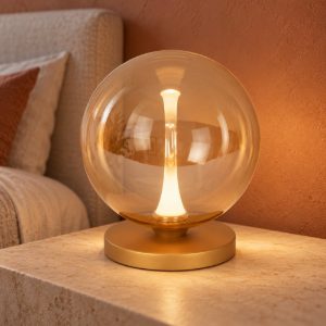 Abat-jour a globo per comodino contemporaneo ambra nero led 5w 2700k dimmerabile