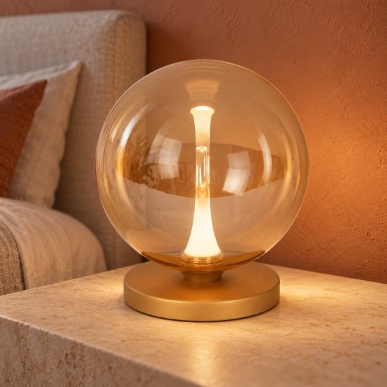 Abat-jour a globo per comodino contemporaneo ambra nero led 5w 2700k dimmerabile