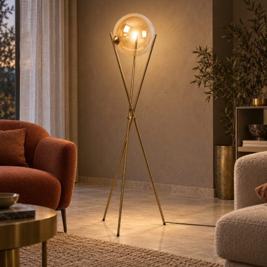 Piantana a globo per soggiorno contemporanea ambra oro led 12,2w 2700k