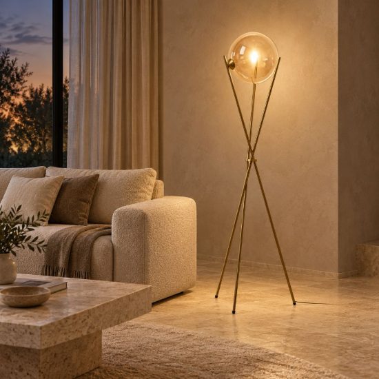 Piantana a globo per soggiorno contemporanea ambra oro led 12,2w 2700k