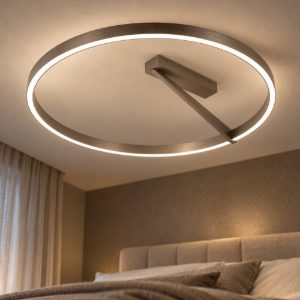 Plafoniera ad anello per camera da letto grigio ferro led 40w cct 2200k 4000k con telecomando