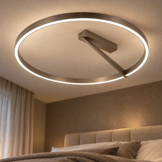 Plafoniera ad anello per camera da letto grigio ferro led 40w cct 2200k 4000k con telecomando