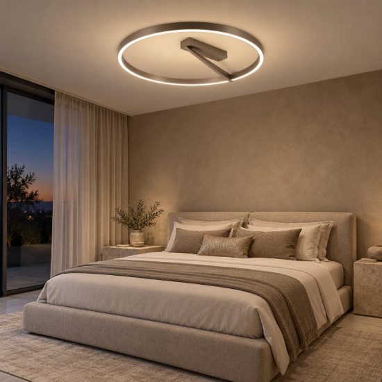 Plafoniera ad anello per camera da letto grigio ferro led 40w cct 2200k 4000k con telecomando