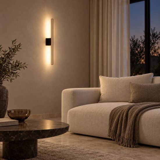 Applique lineare per soggiorno contemporanea caffe nero led 10w 2700k ip54