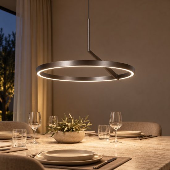 Lampadario ad anello per sala da pranzo moderno grigio ferro led 32w cct 2700k 3300k 4000k