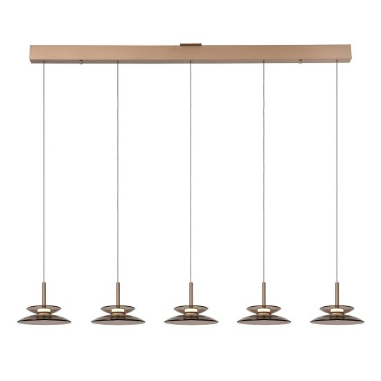 Lampadario con 5 pendenti lineare per sala da pranzo ambra champagne led 50w cct 2700k 3300k 4000k