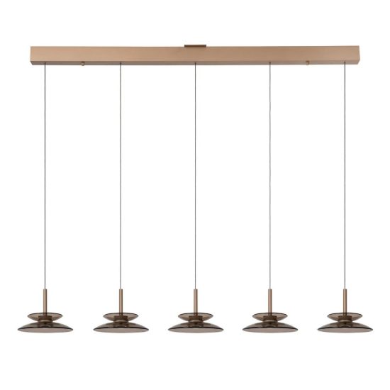Lampadario con 5 pendenti lineare per sala da pranzo ambra champagne led 50w cct 2700k 3300k 4000k