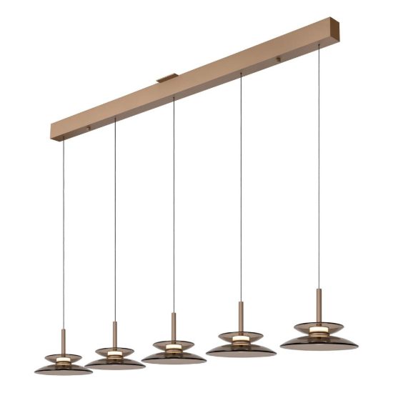 Lampadario con 5 pendenti lineare per sala da pranzo ambra champagne led 50w cct 2700k 3300k 4000k