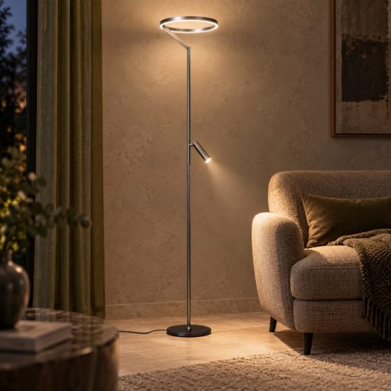 Piantana ad anello per soggiorno moderna grigio ferro led 33w cct 2700k 3300k 4000k touch dimmer