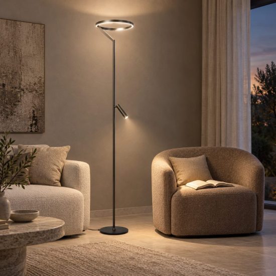 Piantana ad anello per soggiorno moderna grigio ferro led 33w cct 2700k 3300k 4000k touch dimmer