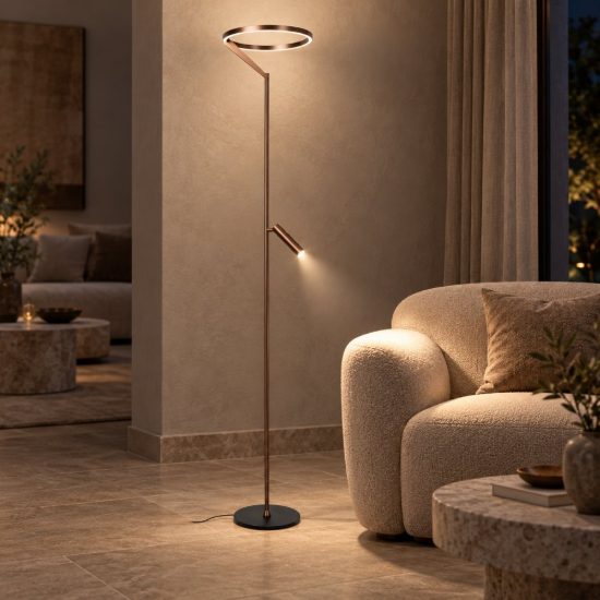 Lampada da terra ad anello per soggiorno moderna caffe led 33w cct 2700k 3300k 4000k touch dimmer