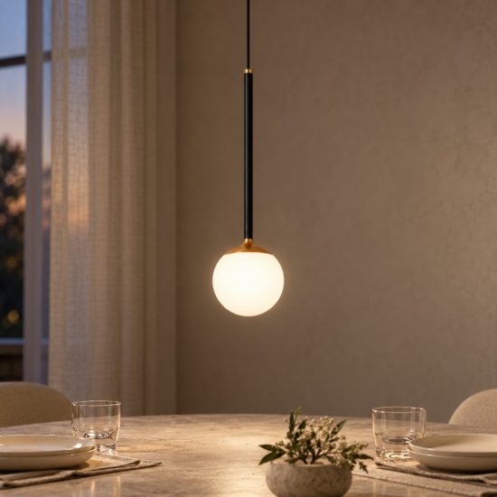 Lampada a sospensione a sfera per soggiorno moderna nero opalino led 7w cct 2200k 2700k 3300k