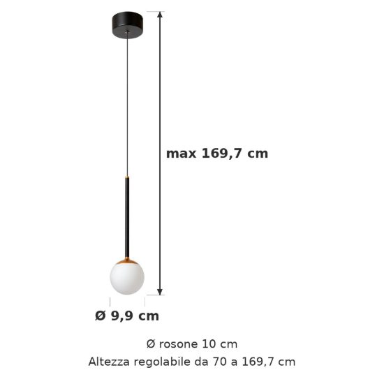 Lampada a sospensione a sfera per soggiorno moderna nero opalino led 7w cct 2200k 2700k 3300k