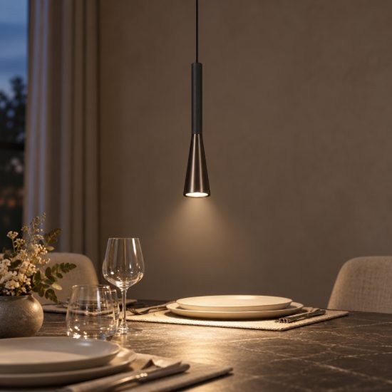 Lampada a sospensione conica per sala da pranzo caffe nero led 7w cct 2700k 3300k 4000k