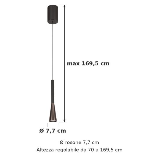 Lampada a sospensione conica per sala da pranzo caffe nero led 7w cct 2700k 3300k 4000k